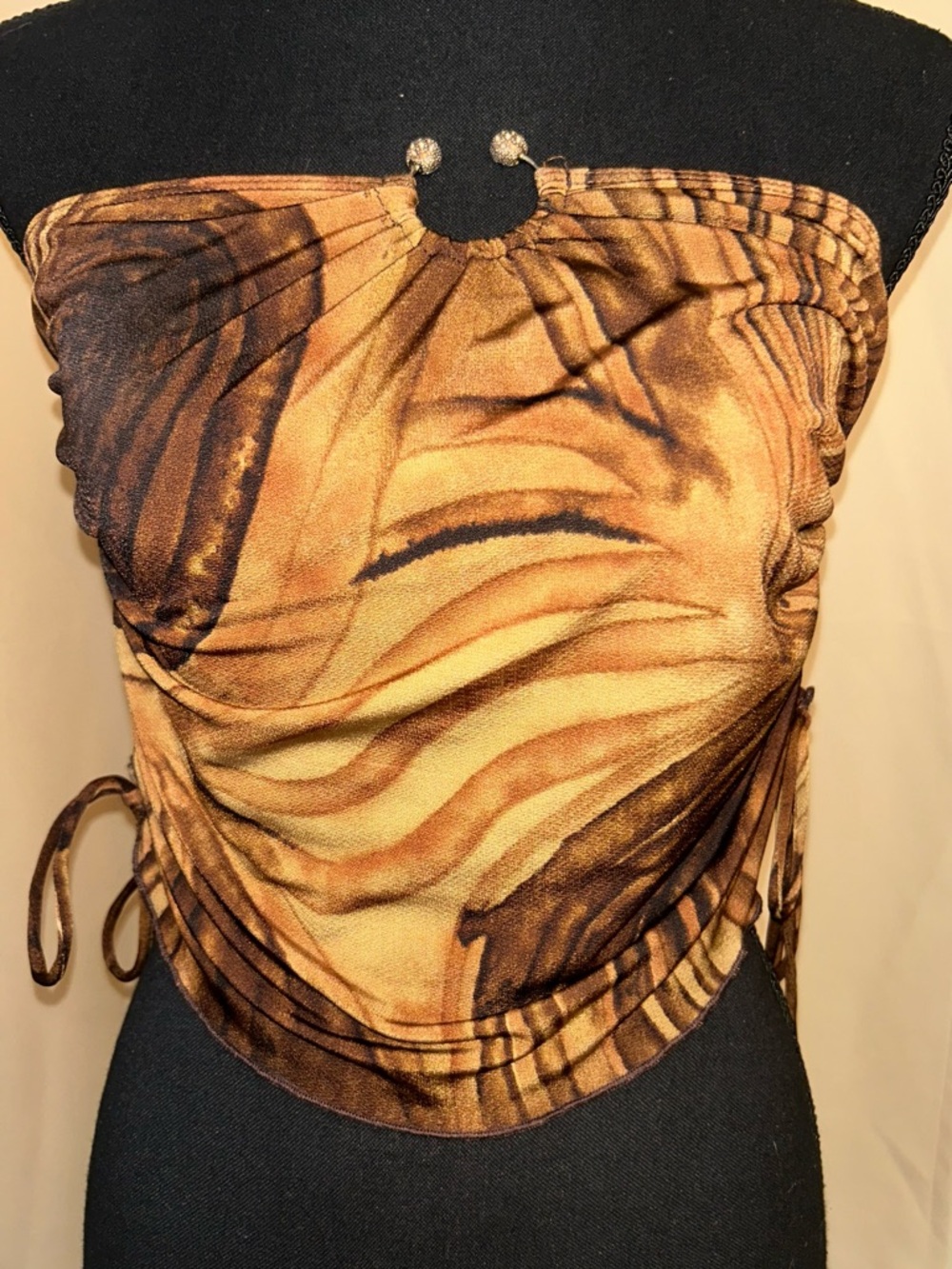 Siren Lily halter size small top. ruched & tie sides. Hand wash only